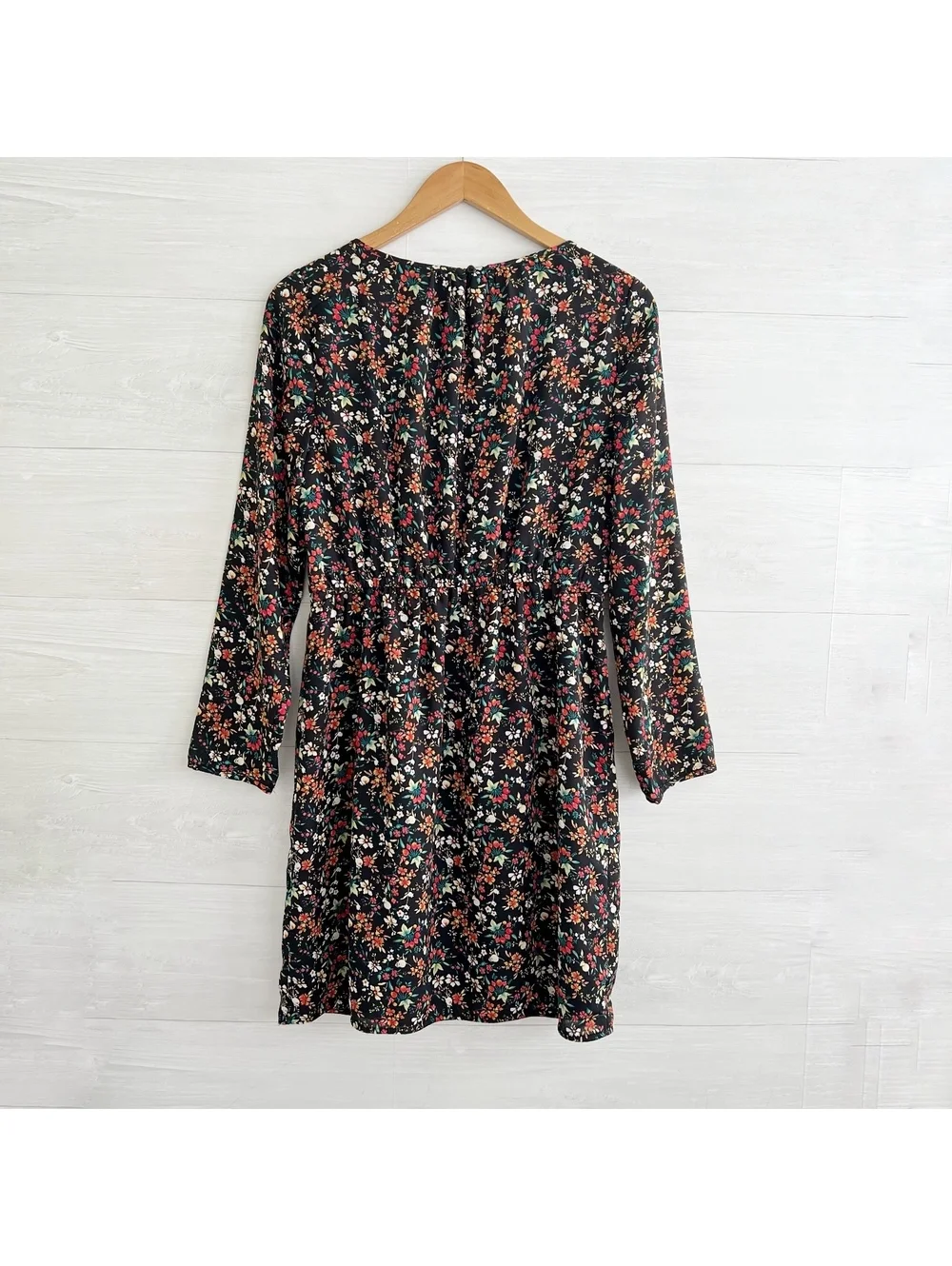 J.Crew Mercantile Women’s 6 Black Floral Long Sleeve Faux Wrap Dress